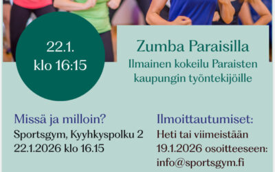 ZUMBA Paraisten kaupungin työntekijöille to 22.1 klo 16.15