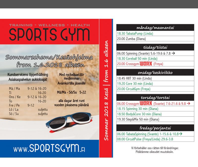 SportsGym:in kesäohjelma 2018